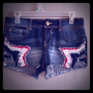 Red, white, blue star jean shorts